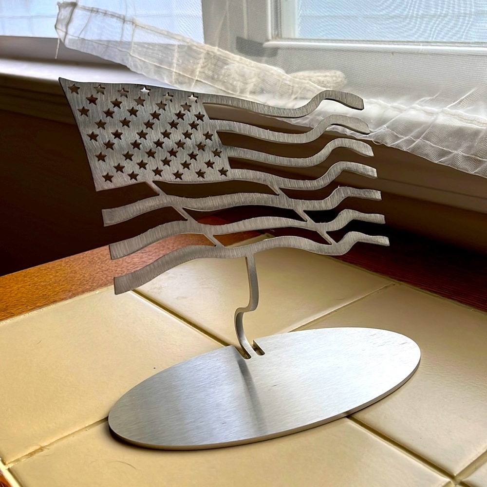 Steel American Flag Desk Art Paperweight- MADE IN USA